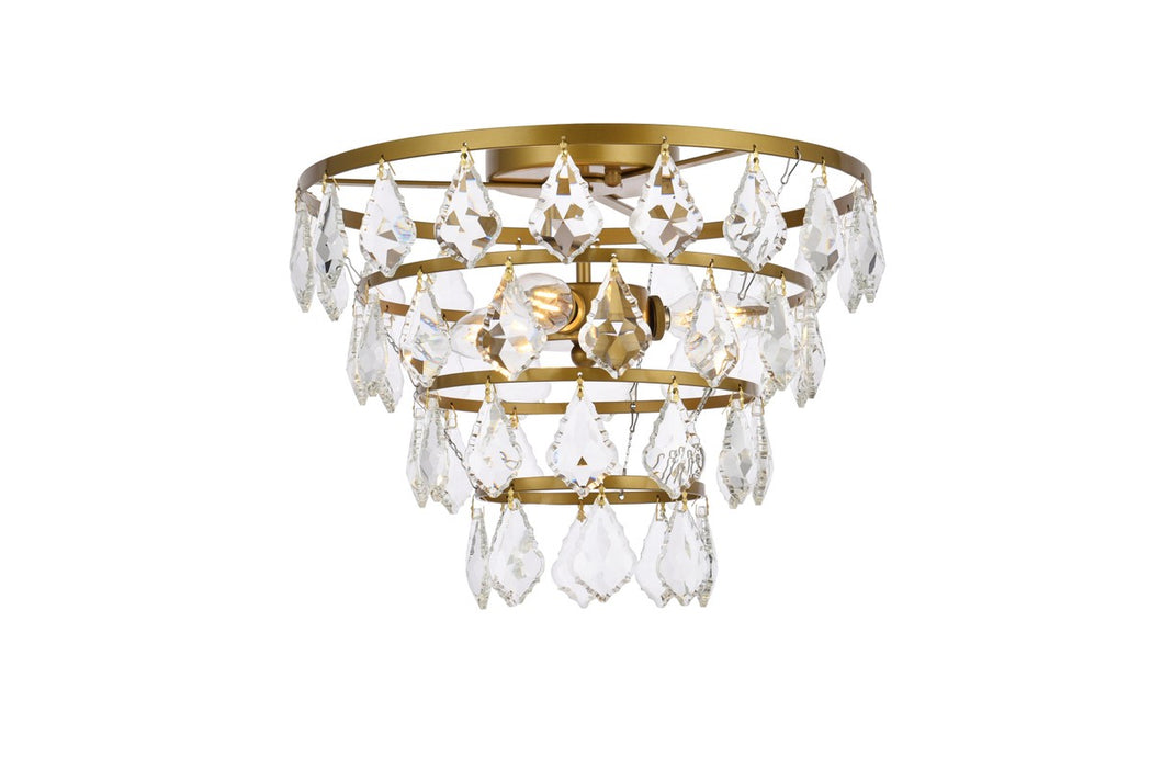 Elegant Lighting 1101F14BR Three Light Flush Mount, Brass