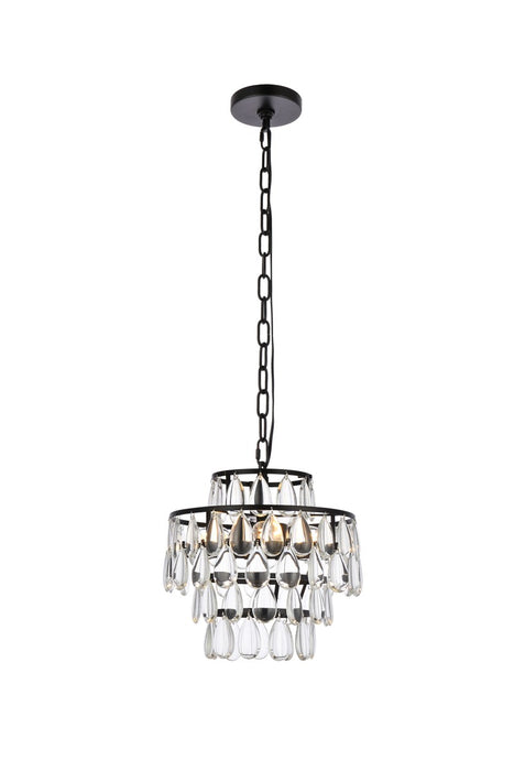 Elegant Lighting 1102D12BK Three Light Pendant, Black