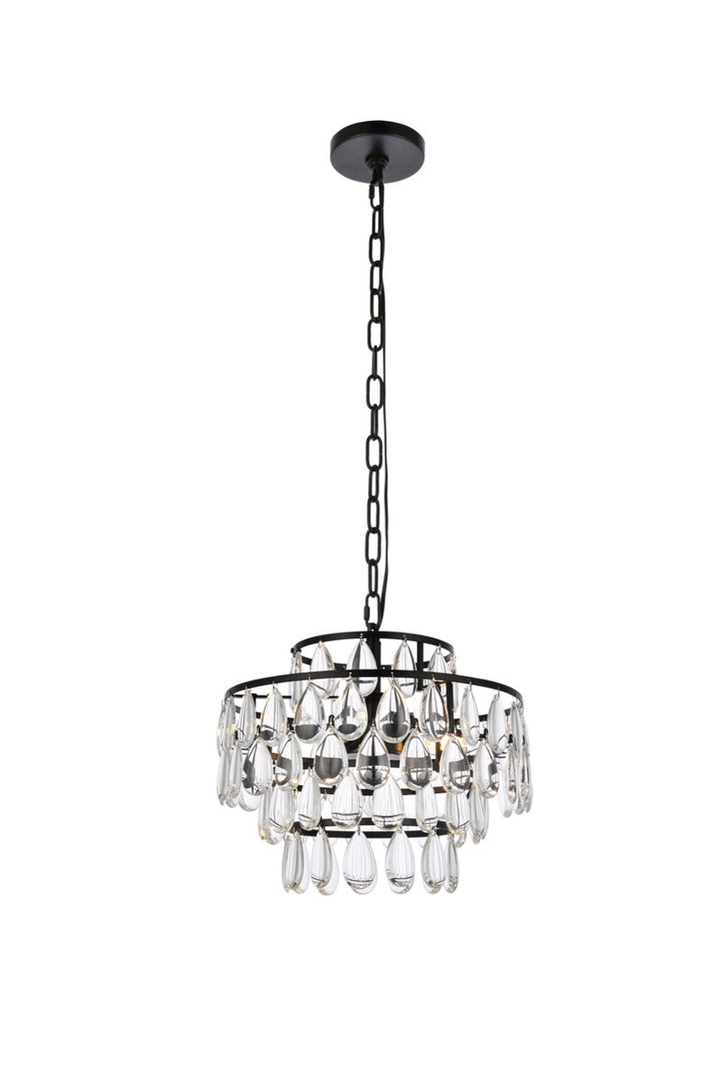 Elegant Lighting 1102D14BK Three Light Pendant, Black