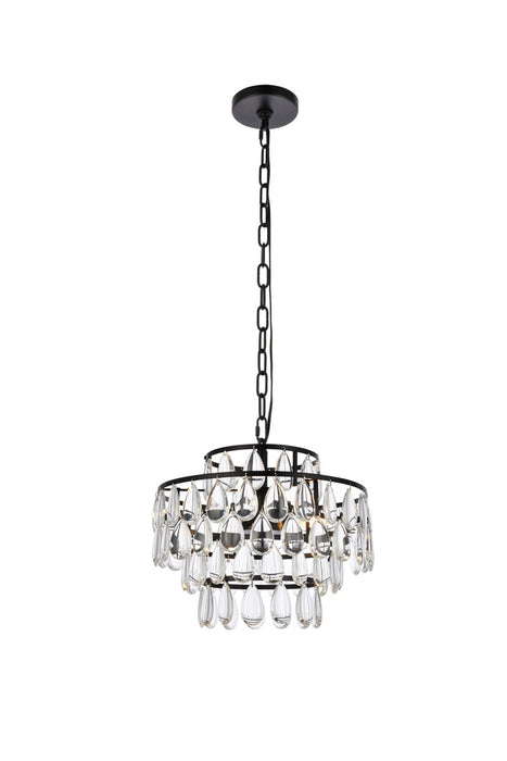 Elegant Lighting 1102D14BK Three Light Pendant, Black