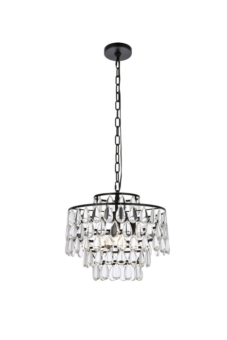 Elegant Lighting 1102D16BK Three Light Pendant, Black