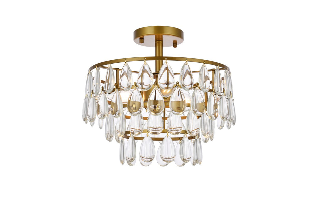 Elegant Lighting 1103F14BR Three Light Flush Mount, Brass