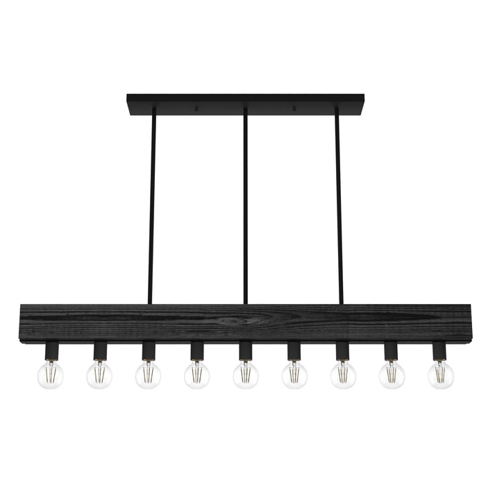 Hunter 19059 Nine Light Linear Chandelier, Natural Black Iron