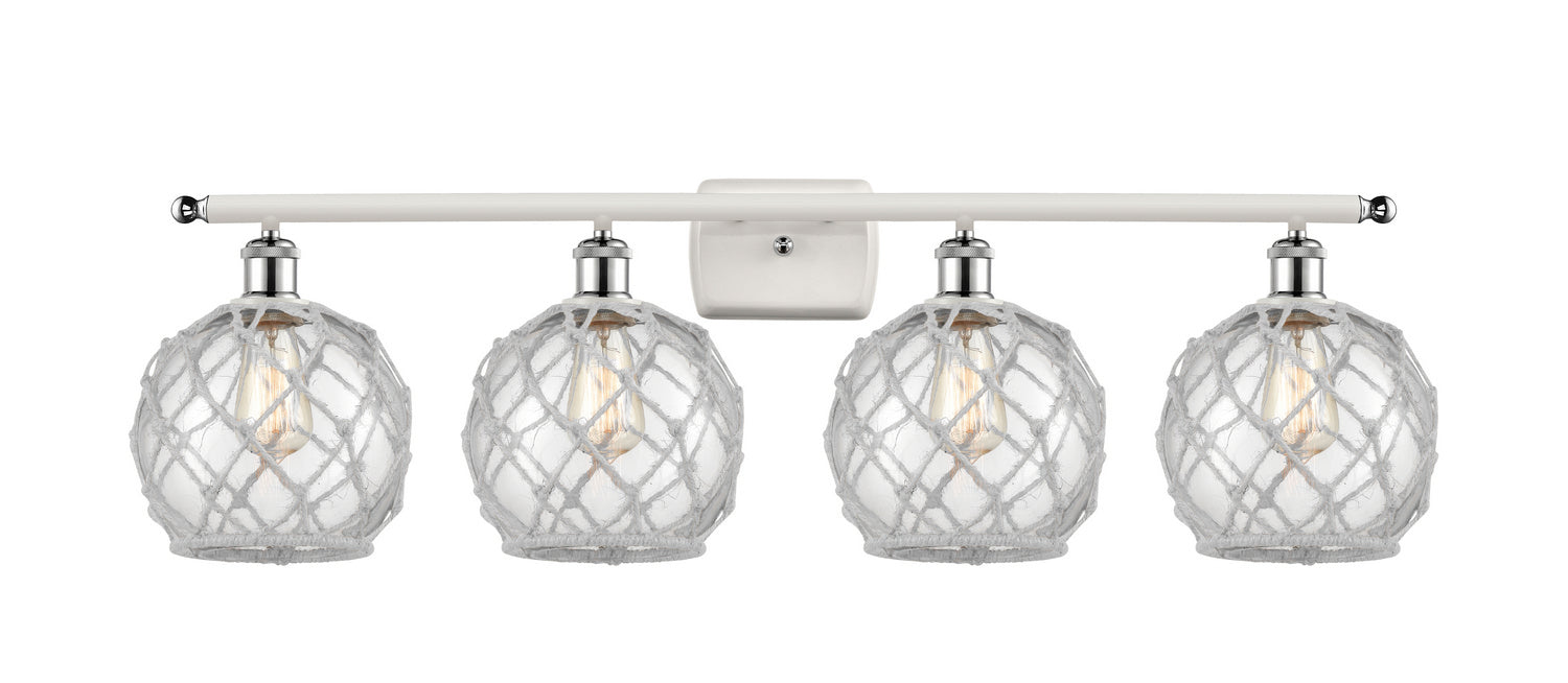Innovations 516-4W-WPC-G122-8RW Four Light Bath Vanity, White Polished Chrome