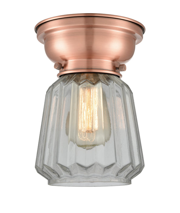 Innovations 623-1F-AC-G142 One Light Flush Mount, Antique Copper