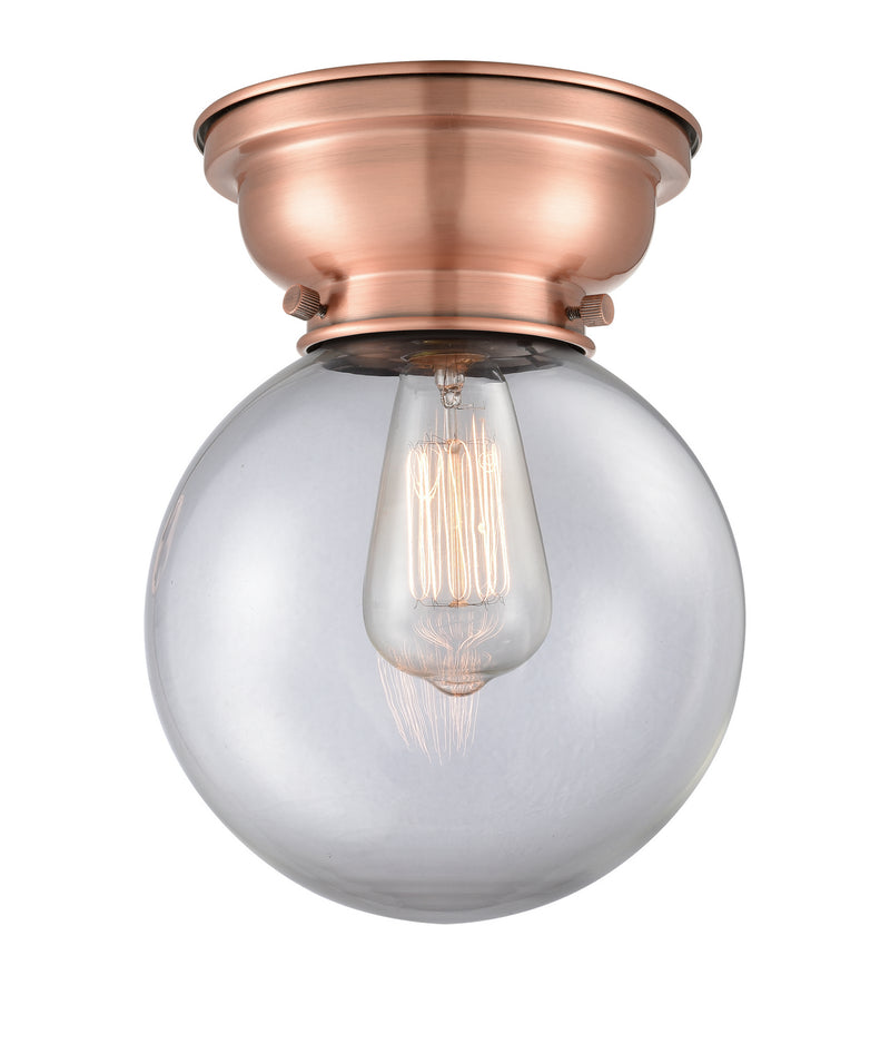 Innovations 623-1F-AC-G202-8 One Light Flush Mount, Antique Copper