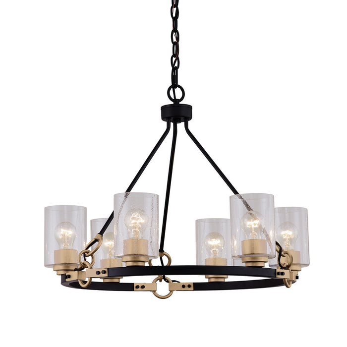 Justice Designs FSN-4352-SEED-MBBR Six Light Chandelier, Matte Black w/ Brass