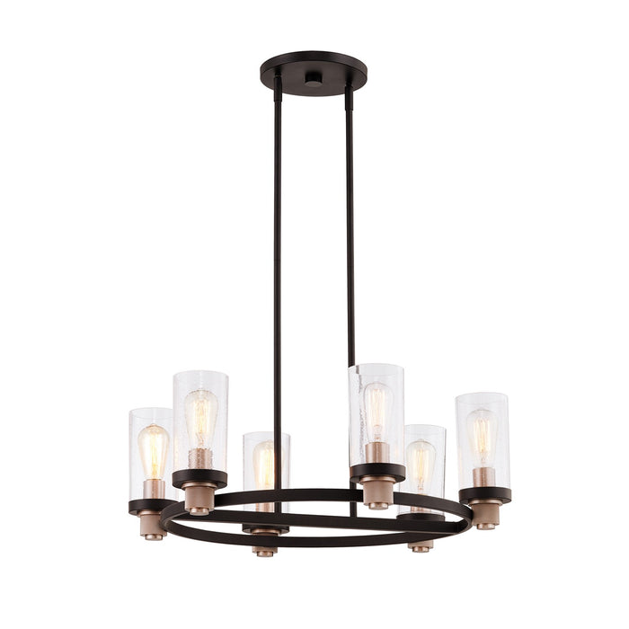 Justice Designs FSN-4363-SEED-MBBR Six Light Chandelier, Matte Black w/ Brass