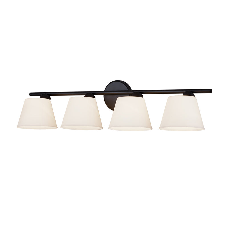 Justice Designs FSN-8074-OPAL-MBLK Four Light Bath Bar, Matte Black