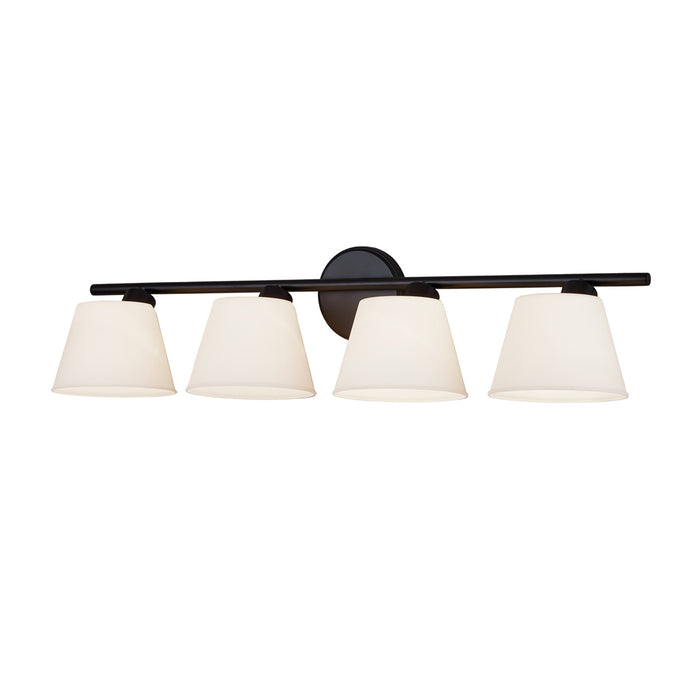 Justice Designs FSN-8074-OPAL-MBLK Four Light Bath Bar, Matte Black