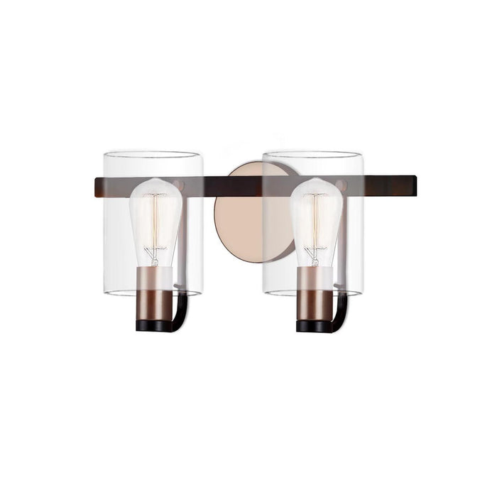 Justice Designs FSN-8082-CLER-MBBR Two Light Bath Bar, Matte Black w/ Brass