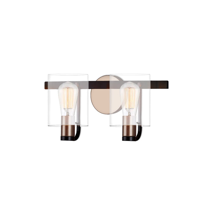 Justice Designs FSN-8082-CLER-MBBR Two Light Bath Bar, Matte Black w/ Brass