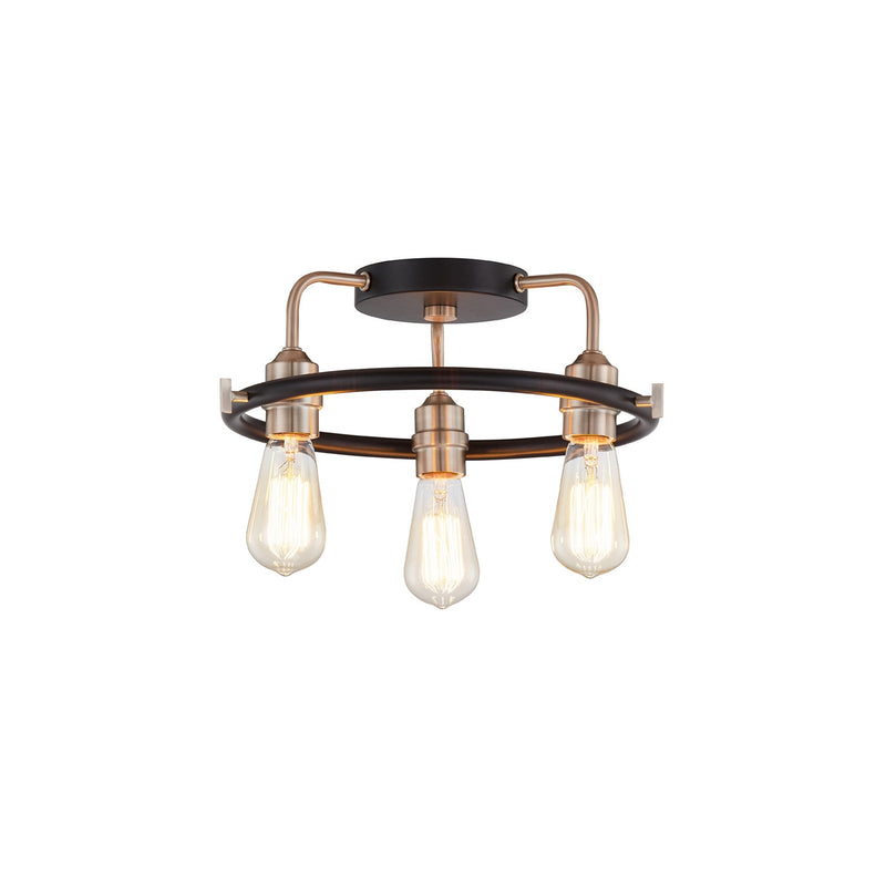 Justice Designs NSH-4310-MBBR Three Light Flush-Mount, Matte Black w/ Brass