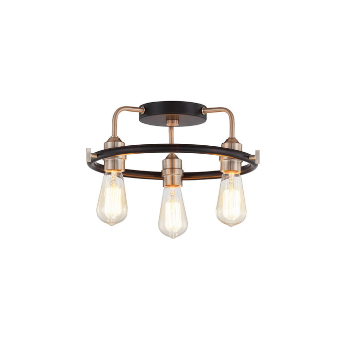 Justice Designs NSH-4310-MBBR Three Light Flush-Mount, Matte Black w/ Brass