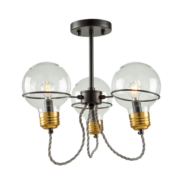 Artcraft AC11723BK Three Light Semi-Flush Mount, Black and Brushed Brass