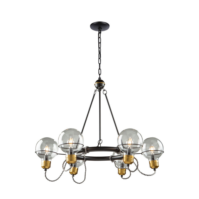 Artcraft AC11727BK Six Light Chandelier, Black and Brushed Brass