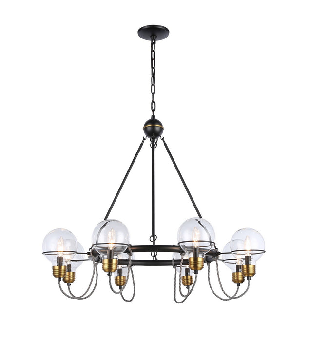 Artcraft AC11728BK Eight Light Chandelier, Black and Brushed Brass
