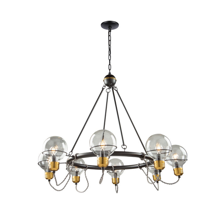Artcraft AC11728BK Eight Light Chandelier, Black and Brushed Brass