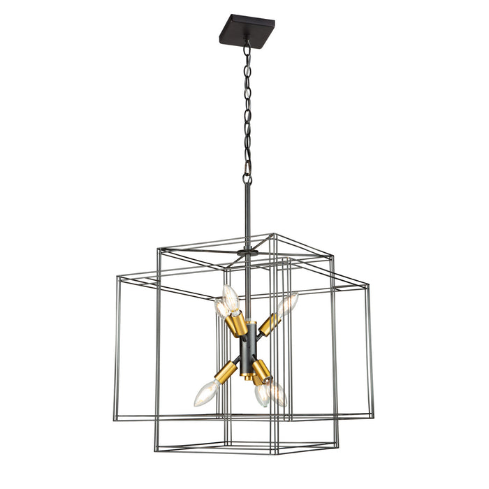 Artcraft AC11736BK Six Light Pendant, Black and Brushed Brass