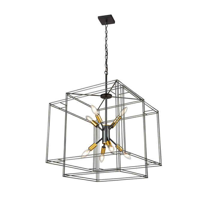 Artcraft AC11738BK Eight Light Pendant, Black and Brushed Brass