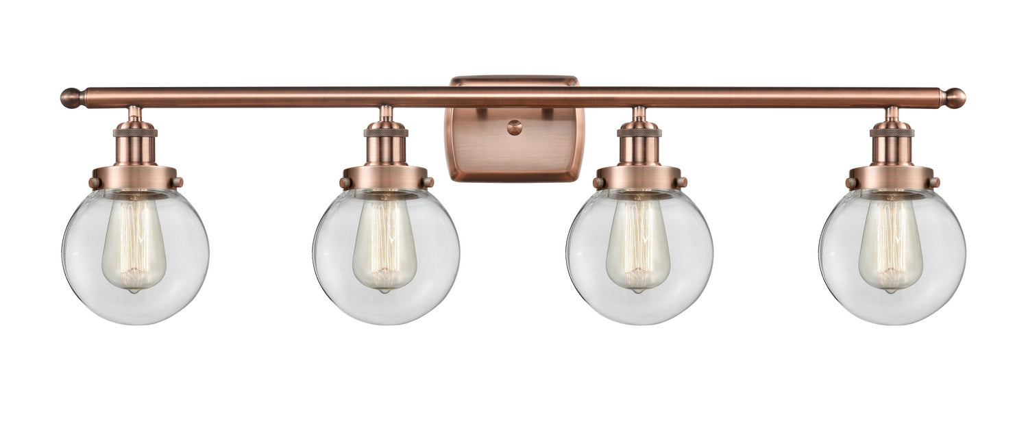 Innovations 916-4W-AC-G202-6 Four Light Bath Vanity, Antique Copper