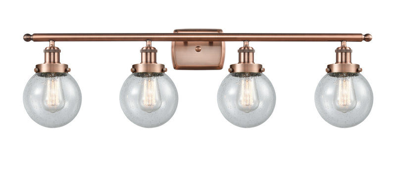 Innovations 916-4W-AC-G204-6 Four Light Bath Vanity, Antique Copper