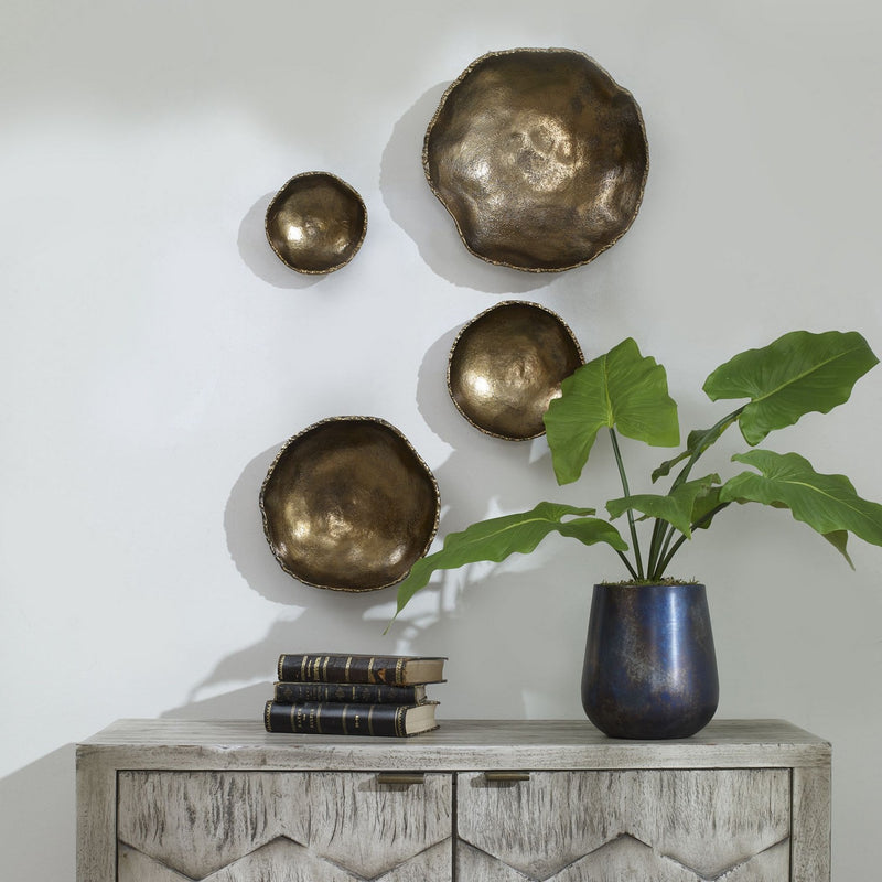 Uttermost 04299 Wall Bowls, S/4, Vintage Brass