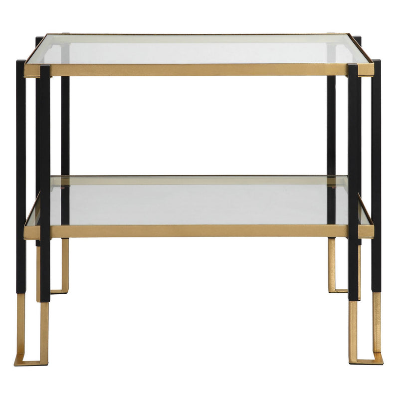 Uttermost 25138 Side Table, Matte Black And Brushed Gold