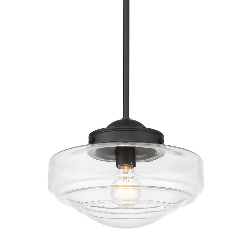 Golden 0508-M BLK-CLR One Light Pendant, Matte Black