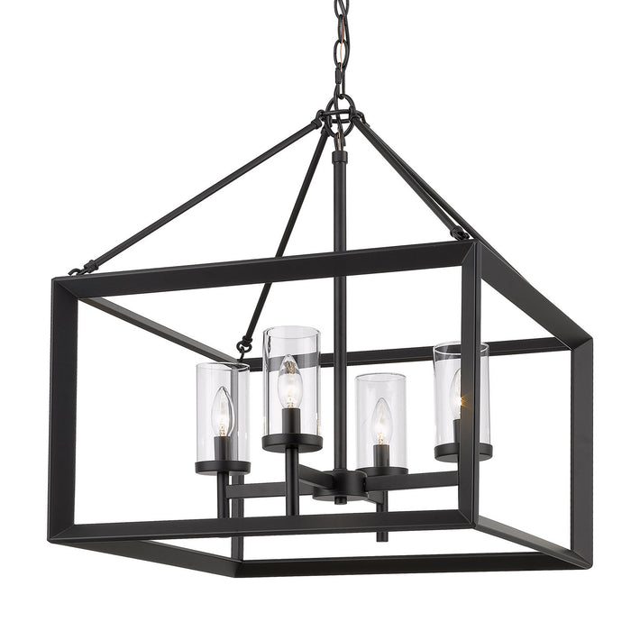 Golden 2073-4 BLK-CLR Four Light Chandelier, Matte Black