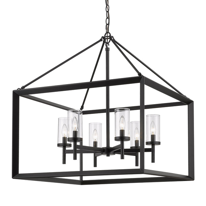 Golden 2073-6 BLK-CLR Six Light Chandelier, Matte Black