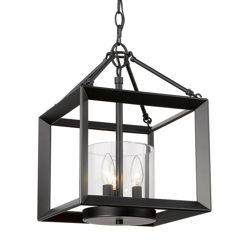 Golden 2073-M3 BLK-CLR Three Light Chandelier, Matte Black