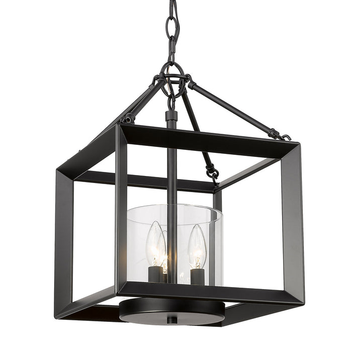 Golden 2073-M3 BLK-CLR Three Light Chandelier, Matte Black
