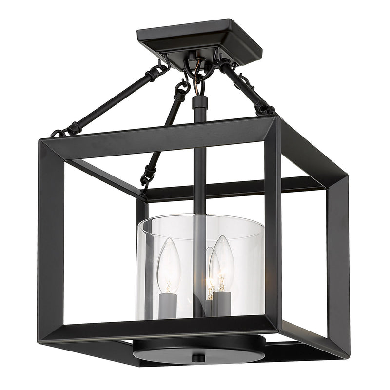 Golden 2073-SF BLK-CLR Three Light Semi-Flush Mount, Matte Black