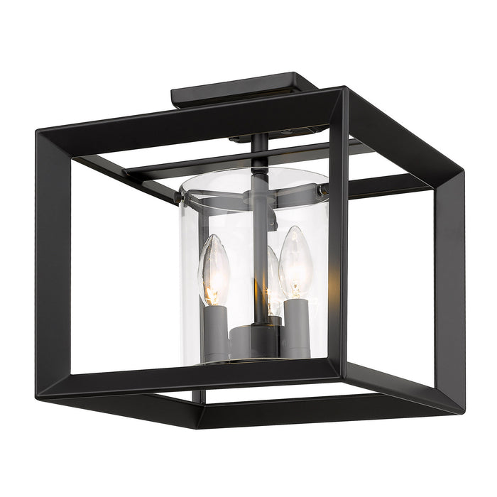 Golden 2073-SF12 BLK-CLR Three Light Semi-Flush Mount, Matte Black