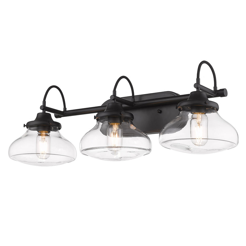 Golden 3419-BA3 BLK-CLR Three Light Bath Vanity, Matte Black