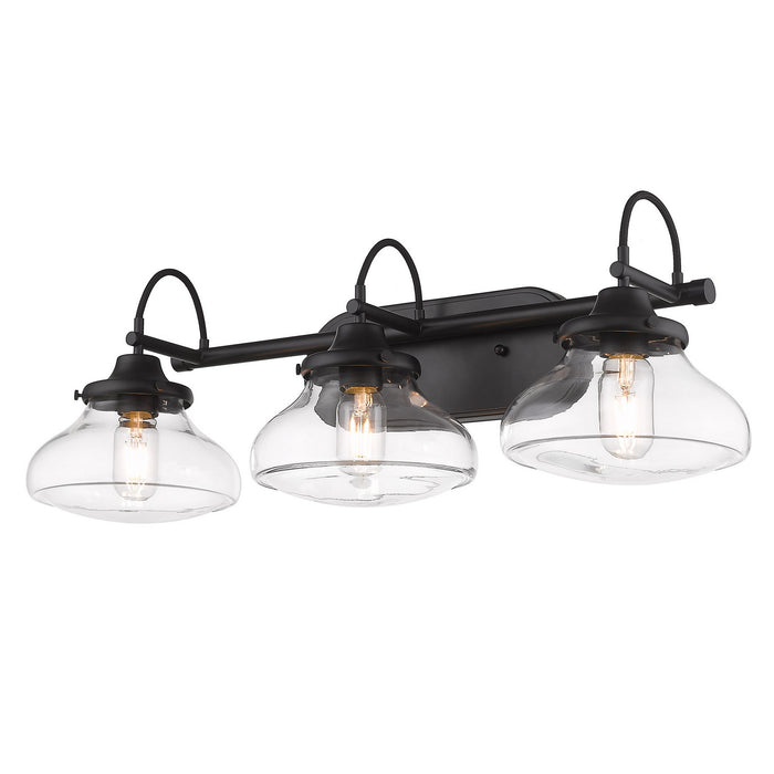 Golden 3419-BA3 BLK-CLR Three Light Bath Vanity, Matte Black