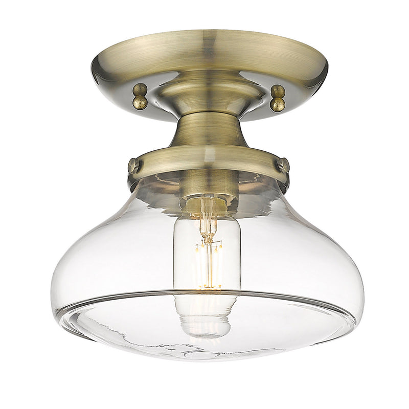 Golden 3419-SF AB-CLR One Light Semi-Flush Mount, Aged Brass