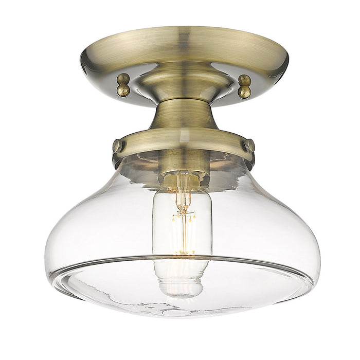 Golden 3419-SF AB-CLR One Light Semi-Flush Mount, Aged Brass