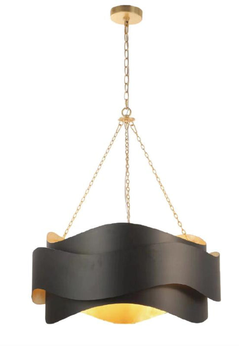 Terracotta Designs H21120-3 Three Light Chandelier, Gold Leaf & Matte Black