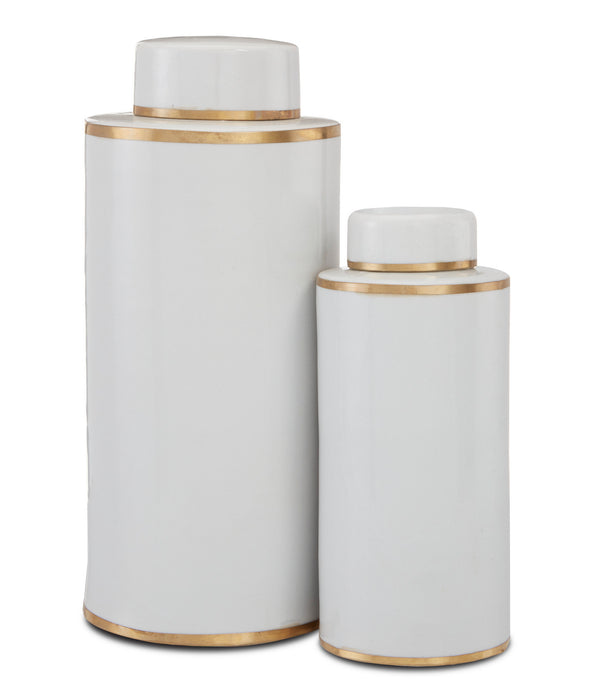 Currey and Company 1200-0414 Canister Set of 2, White/Antique Brass