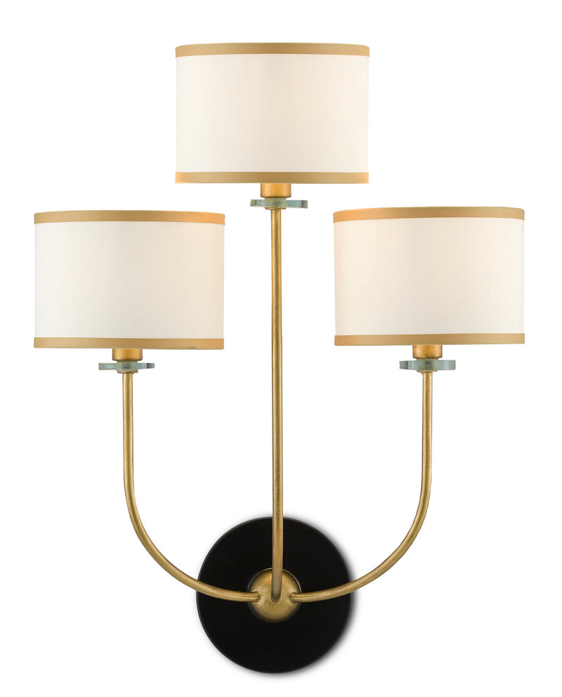 Currey and Company 5000-0192 Three Light Wall Sconce, Brass/Satin Black/White