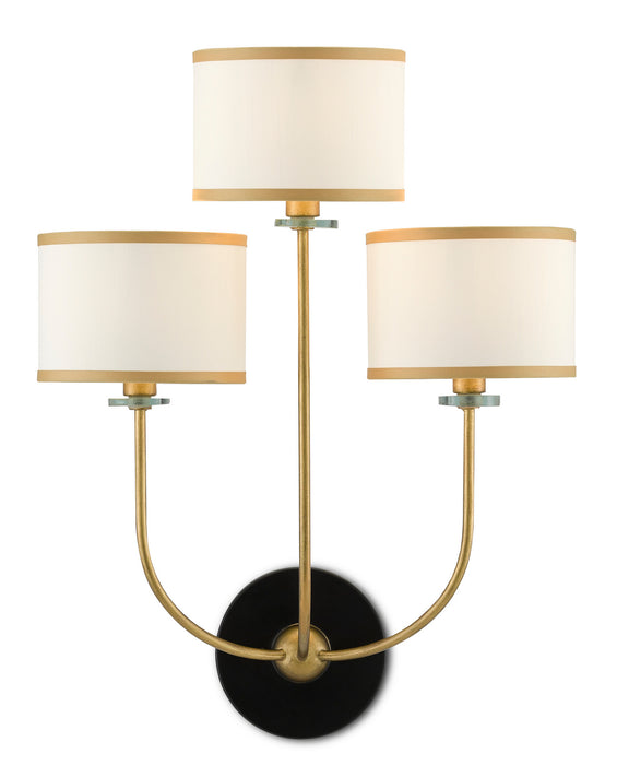 Currey and Company 5000-0192 Three Light Wall Sconce, Brass/Satin Black/White
