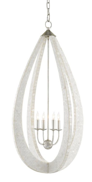 Currey and Company 9000-0769 Four Light Chandelier, White/Pearl/Silver Leaf