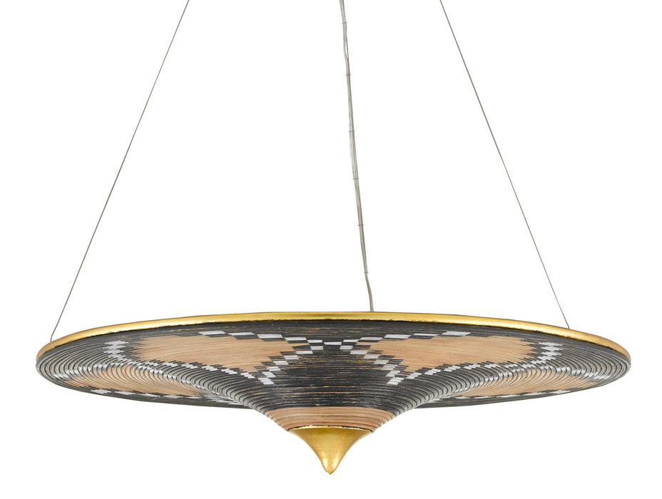 Currey and Company 9000-0797 Three Light Chandelier, Contemporary Gold Leaf/Distressed Black/Distressed White