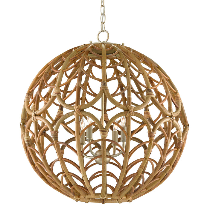 Currey and Company 9000-0802 Four Light Chandelier, Silver Leaf/Smokewood/Natural