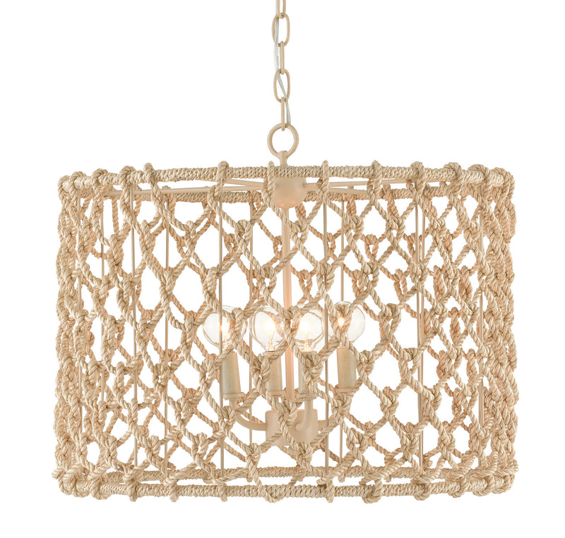Currey and Company 9000-0803 Four Light Chandelier, Beige/Smokewood/Natural Rope