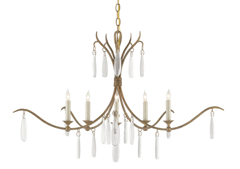 Currey and Company 9000-0810 Five Light Chandelier, Rustic Gold/Faux Rock Crystal