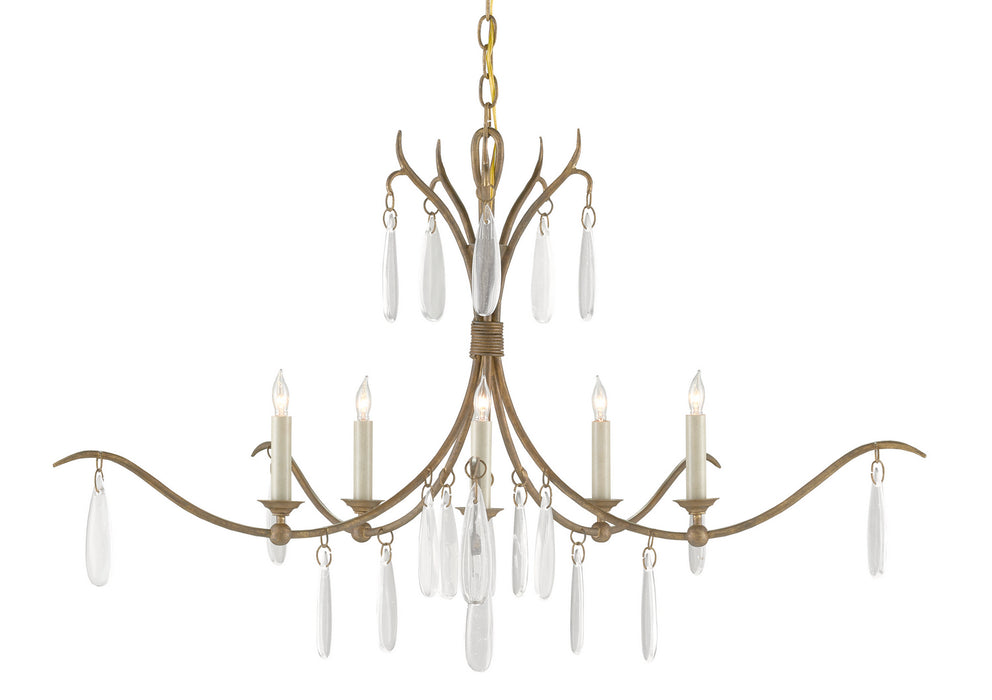 Currey and Company 9000-0810 Five Light Chandelier, Rustic Gold/Faux Rock Crystal