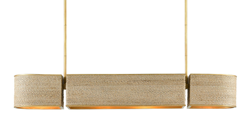 Currey and Company 9000-0820 Four Light Chandelier, Contemporary Gold Leaf/Abaca Rope